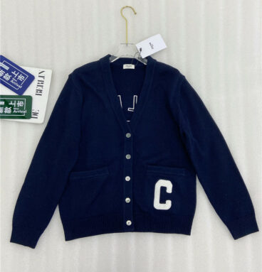 celine V-neck pocket C letter knitted cardigan