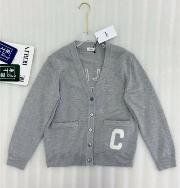 celine V-neck pocket C letter knitted cardigan