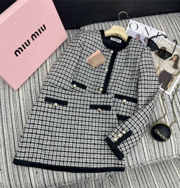 miumiu plaid soft tweed jacket + small A skirt suit