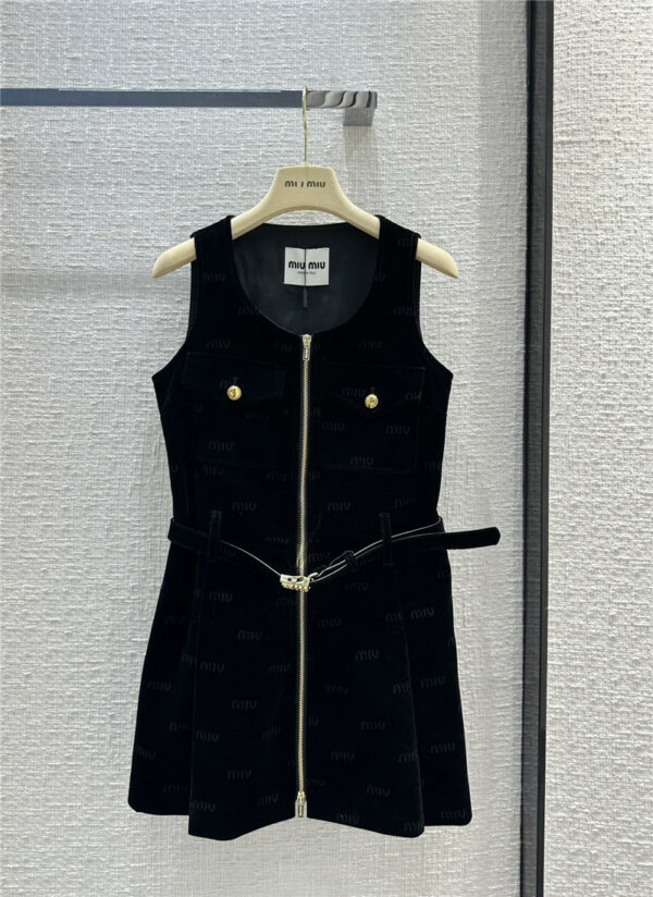 miumiu dark pattern printed velvet vest dress