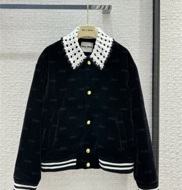 miumiu hollow embroidered collar velvet cotton jacket