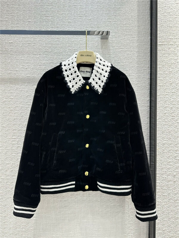 miumiu hollow embroidered collar velvet cotton jacket