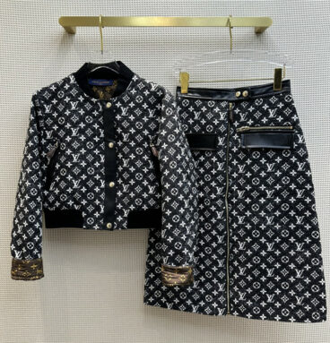 louis vuitton LV quilted jacket + high waist skirt suit