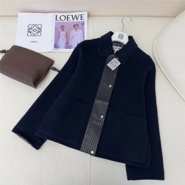 loewe new dark blue patchwork leather short coat
