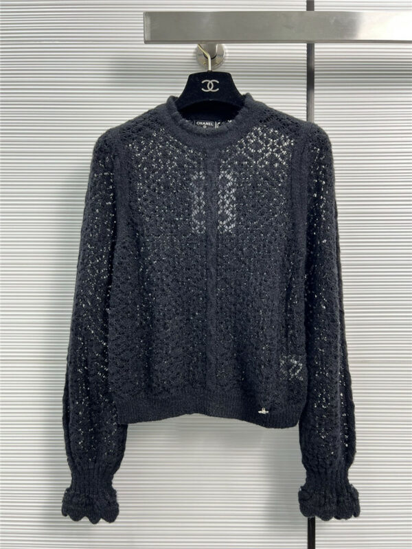 chanel diamond lace sleeves knitted turtleneck sweater