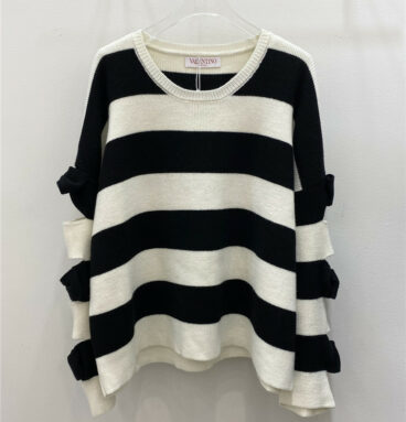 valentino striped bow leaky long sleeve pullover