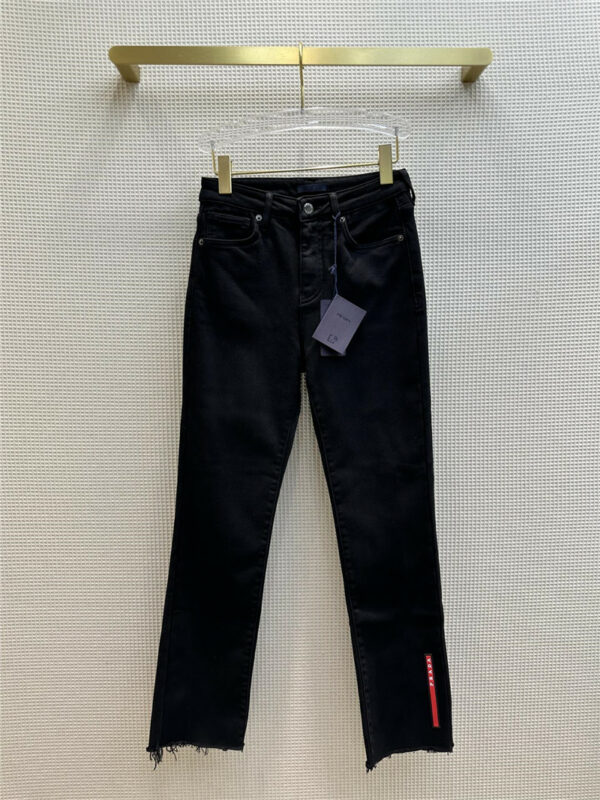 prada red label small straight plus thin velvet jeans
