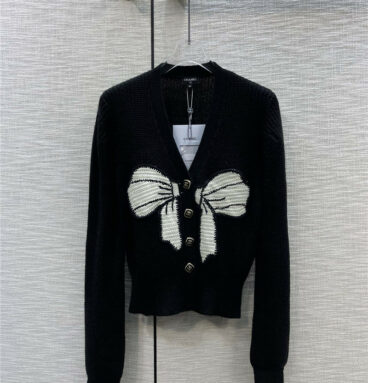 chanel embroidered bow pattern V-neck cardigan