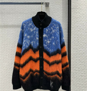louis vuitton LV blue and red curved mohair knitted cardigan