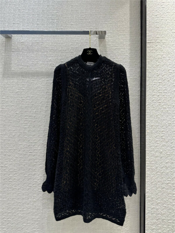 chanel hollow crochet lantern sleeve knitted dress
