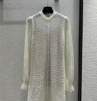 chanel hollow crochet lantern sleeve knitted dress