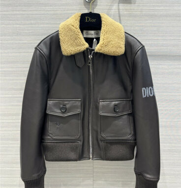 dior lambswool collar down leather jacket