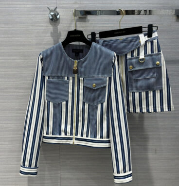 louis vuitton LV striped patchwork denim suit