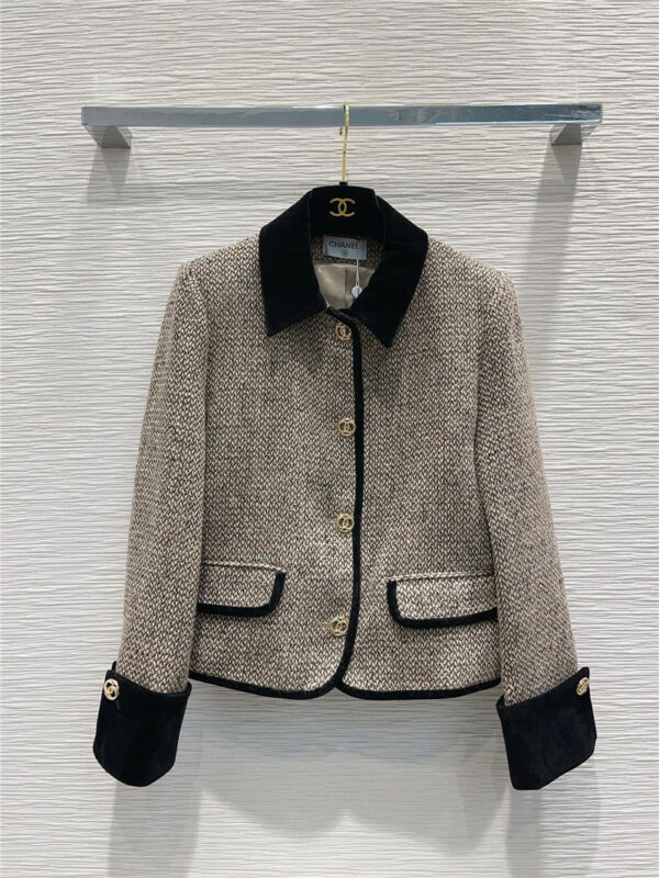 chanel classic contrast fabric lapel style small stand collar jacket
