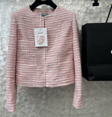 chanel pink and white striped jacket