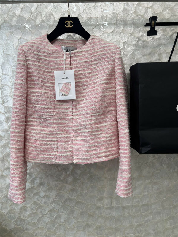 chanel pink and white striped jacket