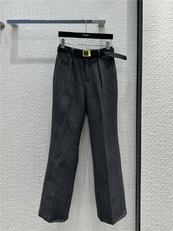 YSL gray vertical striped straight trousers