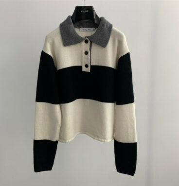 dior letter jacquard polo collar cashmere sweater