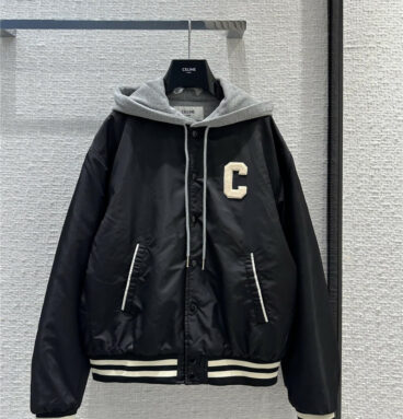 celine gray hooded baseball jacket