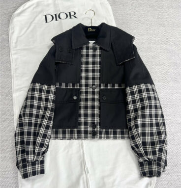 dior hooded plaid cotton jacket