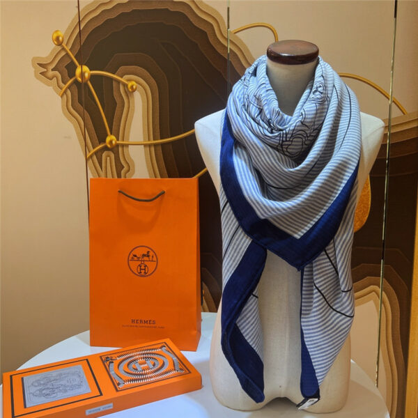 Hermès Reins Applique Pique” 140 cm shawl