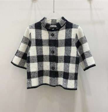 dior early autumn plaid series knitted short-sleeved cardigan