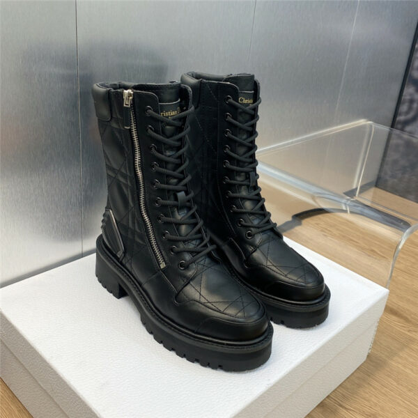 dior low heel round toe lace up knight boots