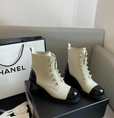 chanel new double c pearl cowhide short boots
