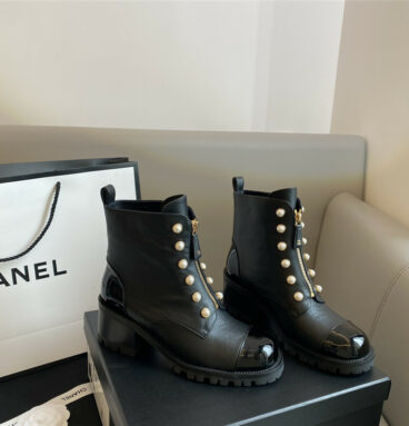chanel new double c pearl cowhide short boots