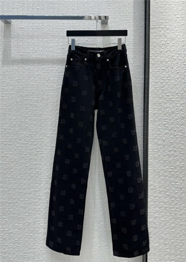 alexander wang black full a embroidered high waist straight jeans
