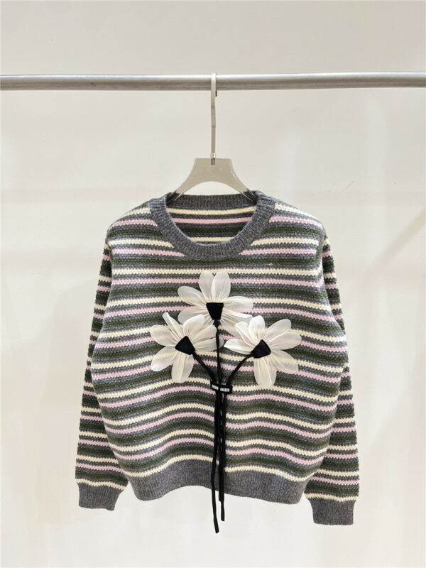 miumiu draped floral retro striped knitted top