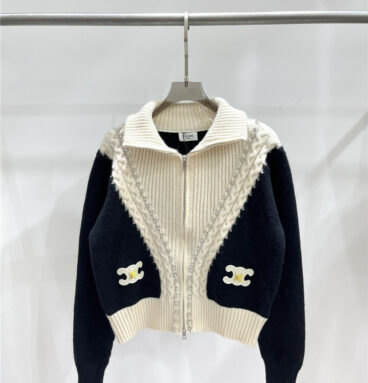 celine retro stitching Arc de Triomphe zipper design knitted jacket