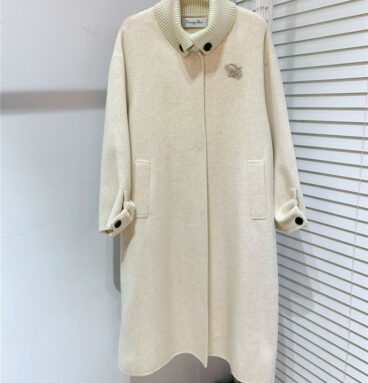 dior stand collar lapel patchwork wool coat
