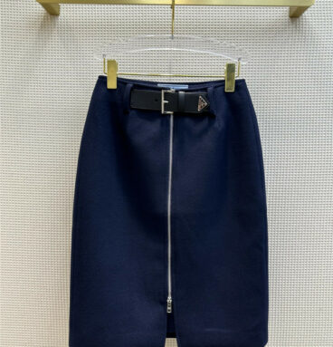 prada navy high waist a line woolen skirt