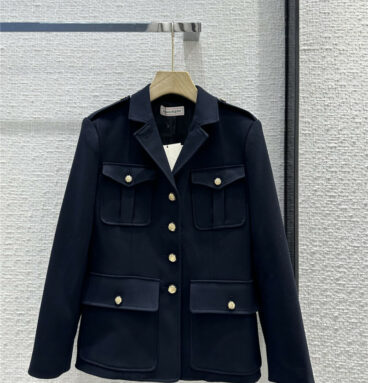 Alexander mcqueen navy blue stand-up collar single-breasted coat