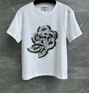 chanel camellia embroidered T-shirt