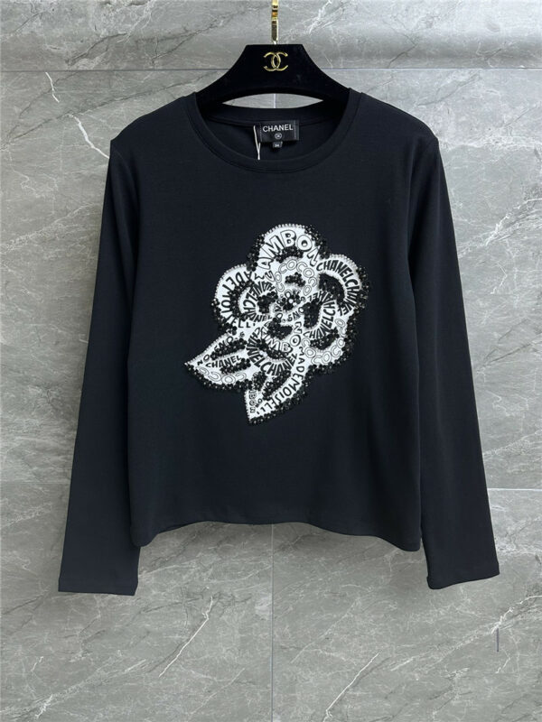 chanel camellia embroidered long T