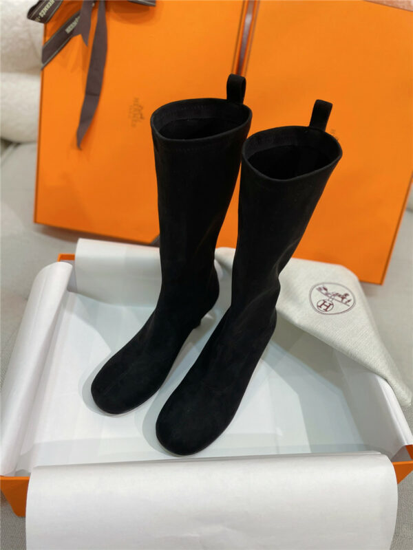 Hermès stretch sheepskin high-heeled boots