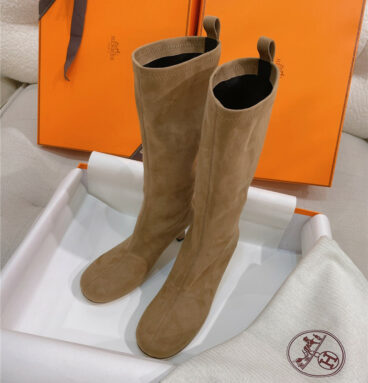 Hermès stretch sheepskin high-heeled boots