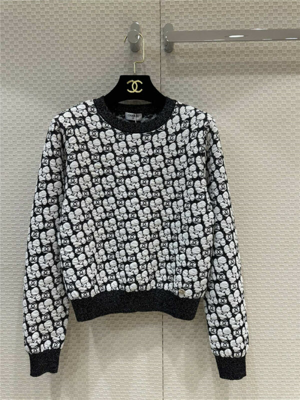 chanel camellia cashmere knitted crew neck pullover
