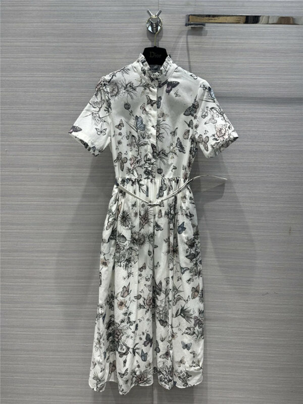 dior jouis butterfly element pattern short-sleeved dress