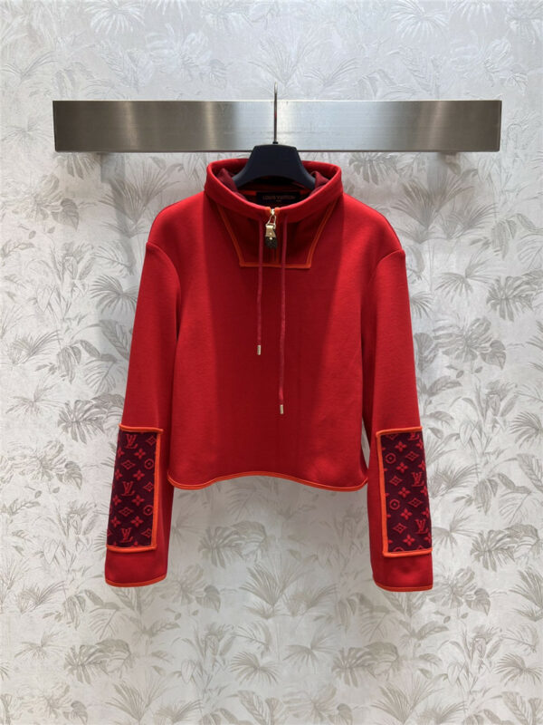 louis vuitton LV new red hooded jacquard sweatshirt