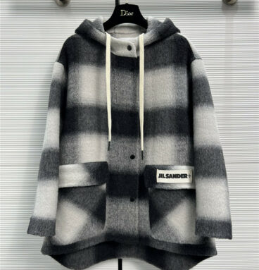 jil sander plaid double-sided cashmere short coat