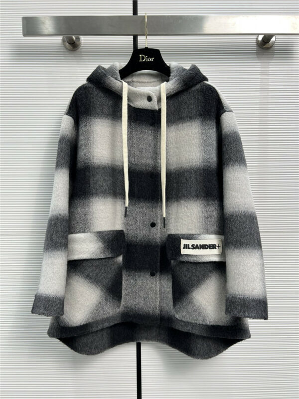 jil sander plaid double-sided cashmere short coat