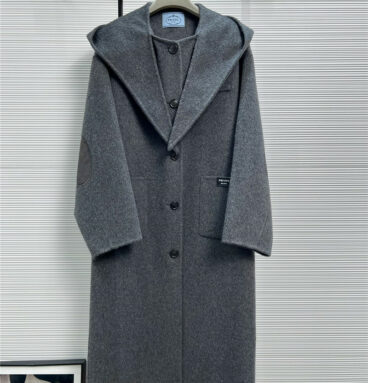 prada bow tie hooded double-sided cashmere coat