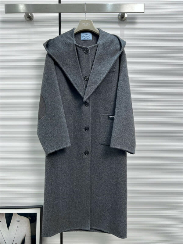 prada bow tie hooded double-sided cashmere coat