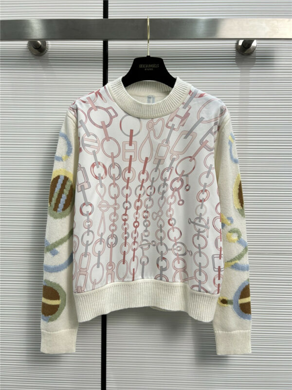 Hermès printed paneled cashmere top