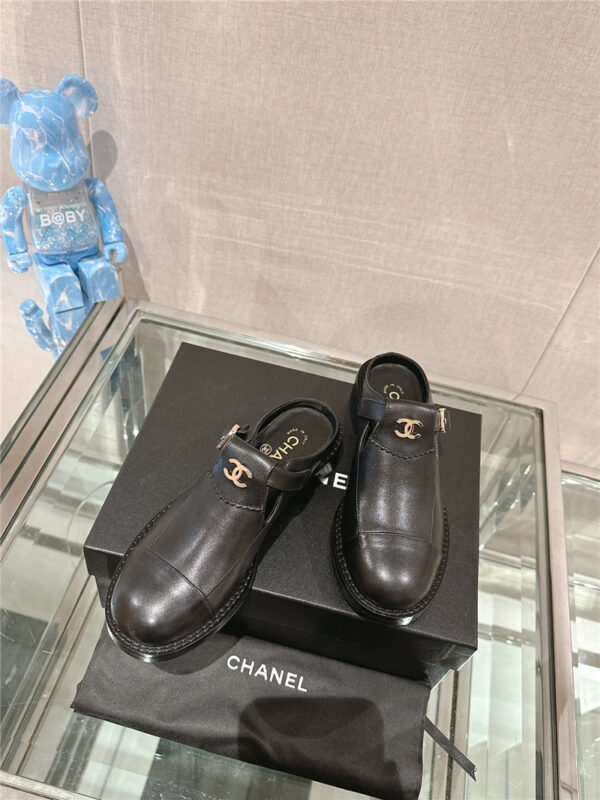 chanel half slippers thick heel toe mules