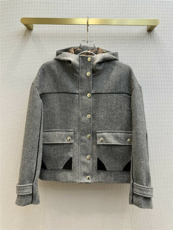 louis vuitton LV warm brown herringbone hooded jacket