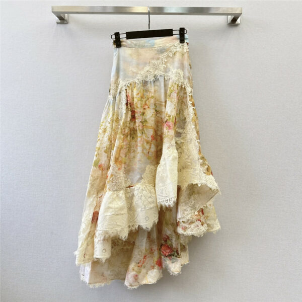zimm printed patchwork lace irregular skirt